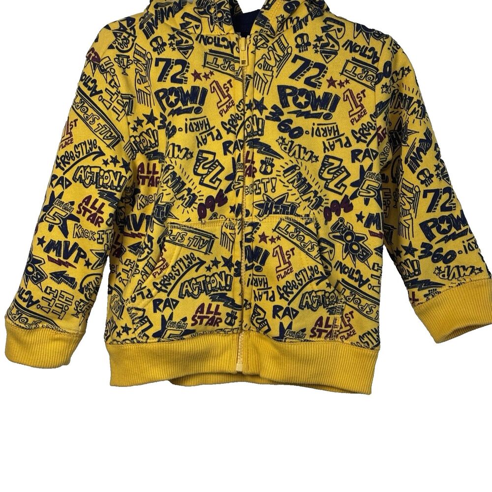 Healthtex Unisex  Yellow Sweater  Graphic Zip Up Hooded Jacket  Size 24 months